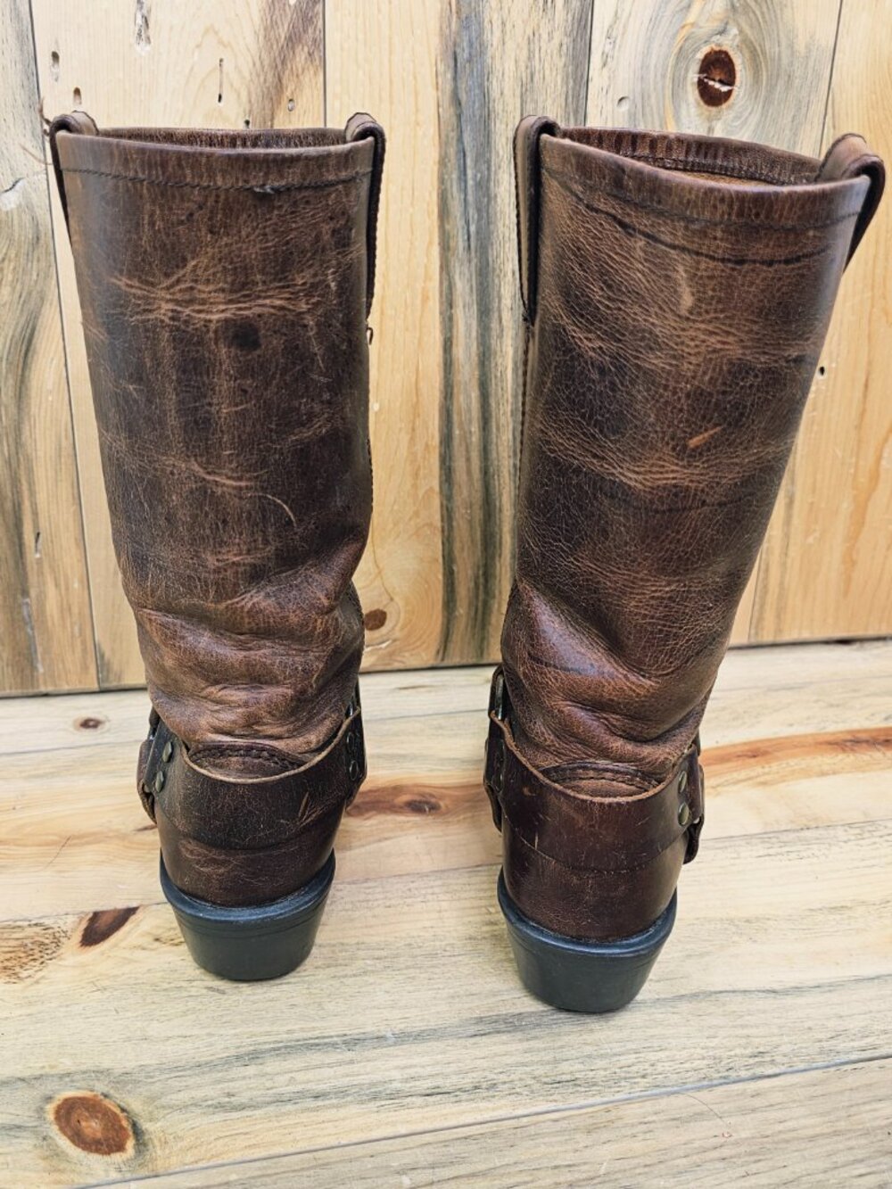 Mossimo Supply Co. Moto Brown Leather Distressed Harness Boots Size 6 - Picture 4 of 7